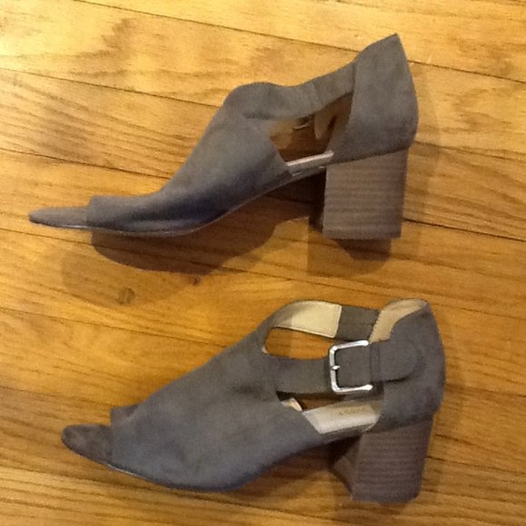 Gray Suede Open Toe Booties - Picture 2 of 5